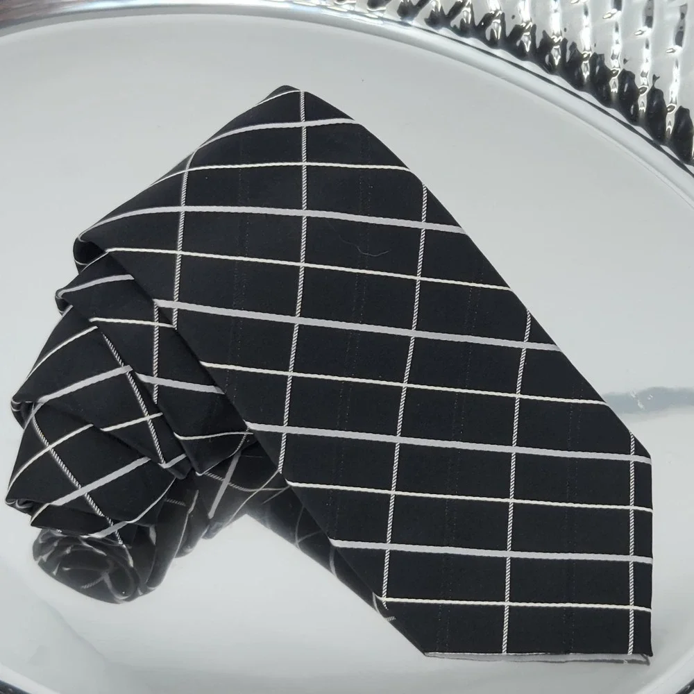Axist Essentials Mens Black Tie Event Geometric Silk Necktie 58